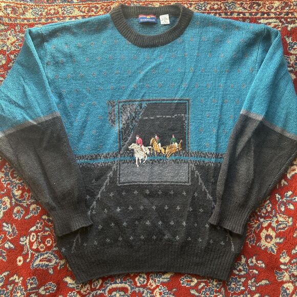 Buckingham Horse Wool Blend Sweater Men’s Sz M Embroidered Vintage Grandpa 90’s - Picture 1 of 5